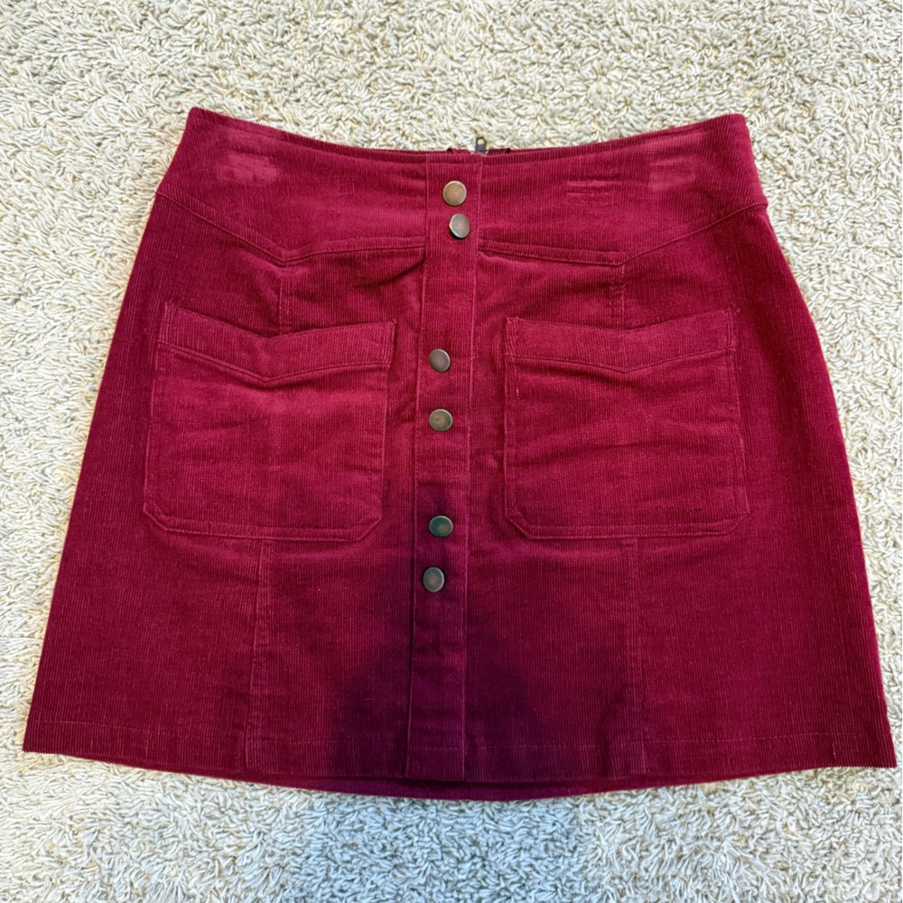 Living Doll Deep Red Button-Down Mini Skirt